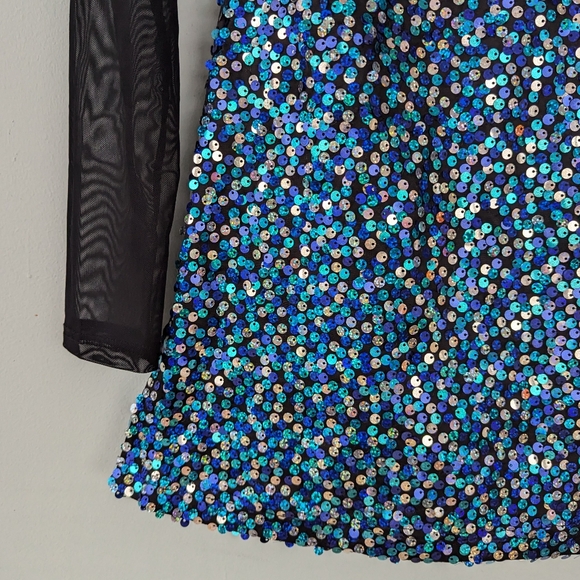 Weissman Adult Razzle Dazzle Black & Blue Sequin Biketard Costume Dance Dress - Picture 8 of 12